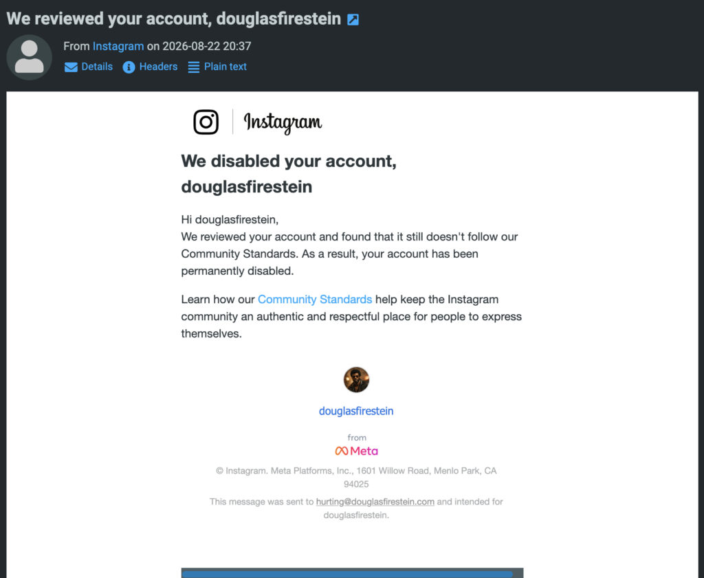 Instagram Ban Notice